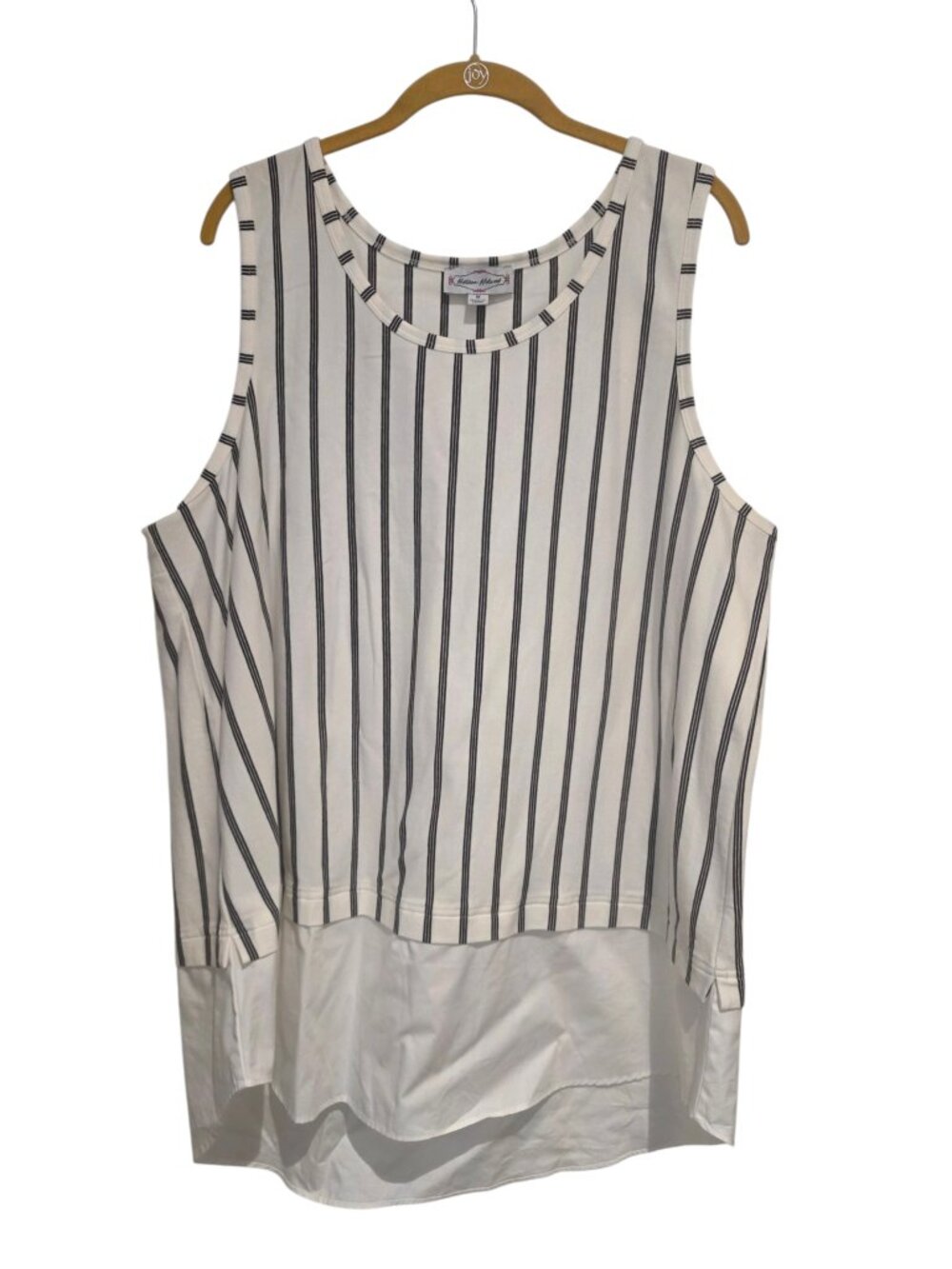 Kathleen Kirkwood Black and White Striped Tank with Shirt tail White Hem 1X
